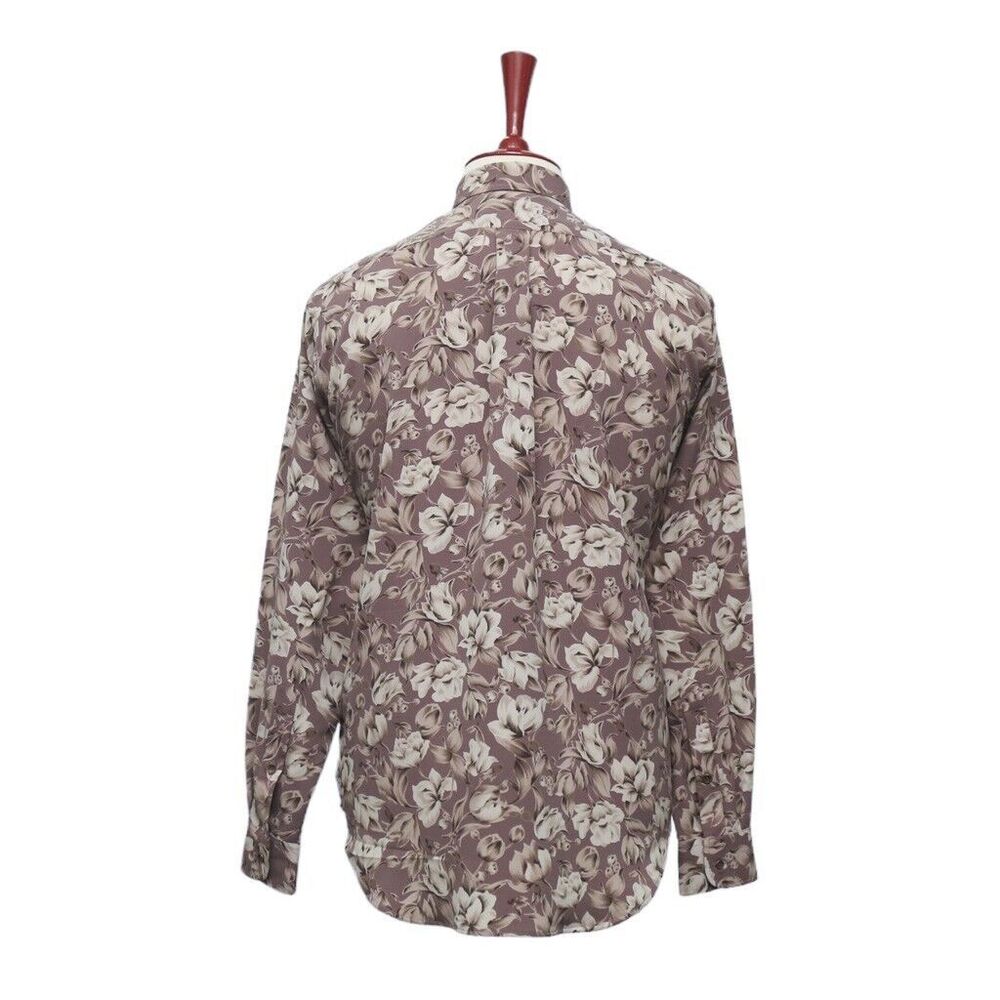 Mens Silky Shirt Button Up Floral Lavender Beige Casual Hawaiian Beach Medium - Picture 2 of 6